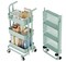 3 Tier Mini Foldable Rolling Cart, Metal Utility Cart with Wheels, 3 Hanging Cups and 6 Hooks, Folding Trolley for Living Room, Kitchen, Bathroom, Bedroom, and Office, Green, Small